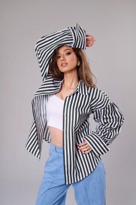 Olive Stripe Boyfriend Shirt