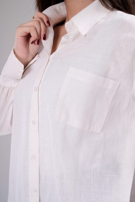 Gathered Sleeve White Shirt - Image 4