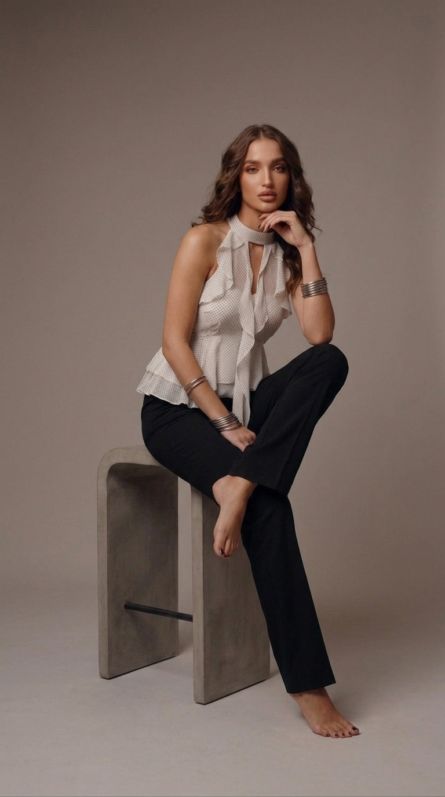Ruffle Halter Blouse – White Polka Dot - Image 4